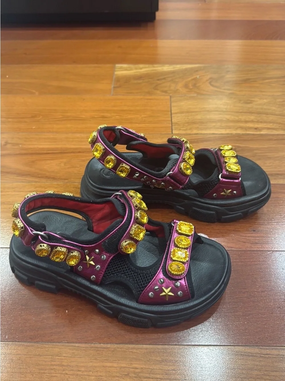 Women Jewel-Embellished Magenta Sport Sandals